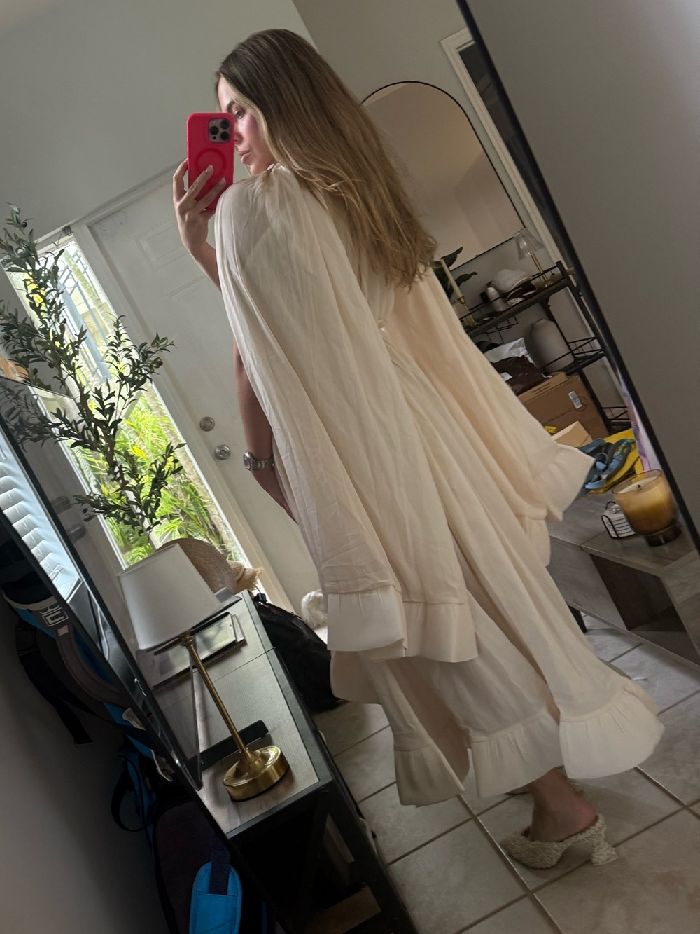 Ruffled midi dress with cape sleeves ivory NWOT - Picture 10 of 10